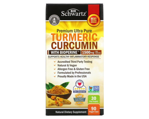 BioSchwartz, Premium Ultra Pure Turmeric Curcumin with Bioperine, 1,500 mg, 90 Veggie Caps BioSchwartz, Premium Ultra Pure Turmeric Curcumin with Bioperine, 1,500 mg, 90 Veggie Caps