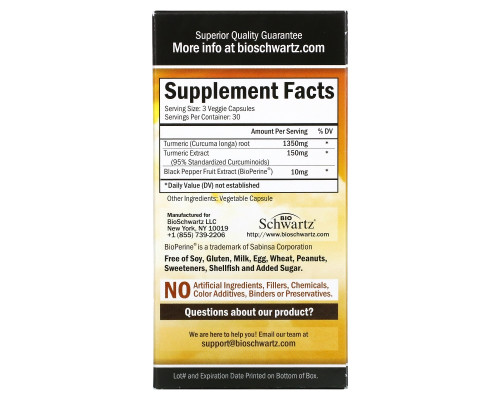 BioSchwartz, Premium Ultra Pure Turmeric Curcumin with Bioperine, 1,500 mg, 90 Veggie Caps BioSchwartz, Premium Ultra Pure Turmeric Curcumin with Bioperine, 1,500 mg, 90 Veggie Caps