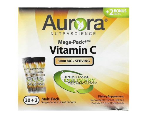 Aurora Nutrascience, Mega-Pack+ Vitamin C, 3,000 mg, 32 Packs, 0.5 fl oz (15 ml) Each Aurora Nutrascience, Mega-Pack+ Vitamin C, 3,000 mg, 32 Packs, 0.5 fl oz (15 ml) Each
