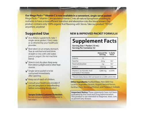 Aurora Nutrascience, Mega-Pack+ Vitamin C, 3,000 mg, 32 Packs, 0.5 fl oz (15 ml) Each Aurora Nutrascience, Mega-Pack+ Vitamin C, 3,000 mg, 32 Packs, 0.5 fl oz (15 ml) Each