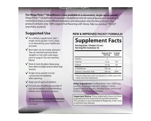 Aurora Nutrascience, Mega-Pack+ Glutathione, 750 mg, 32 Packs, 0.5 fl oz (15 ml) Each Aurora Nutrascience, Mega-Pack+ Glutathione, 750 mg, 32 Packs, 0.5 fl oz (15 ml) Each