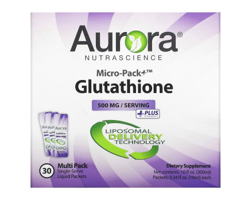 Aurora Nutrascience, Micro-Pack+ Glutathione, 500 mg, 30 Packets, 0.34 fl oz (10 ml) Each Aurora Nutrascience, Micro-Pack+ Glutathione, 500 mg, 30 Packets, 0.34 fl oz (10 ml) Each