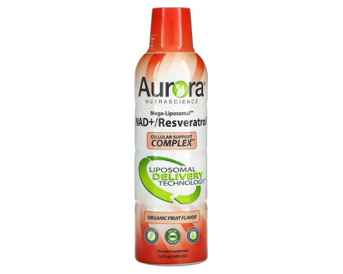 Aurora Nutrascience, Mega-Liposomal NAD+/Resveratrol, Organic Fruit, 16 fl oz (480 ml) Aurora Nutrascience, Mega-Liposomal NAD+/Resveratrol, Organic Fruit, 16 fl oz (480 ml)