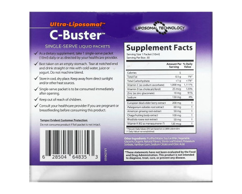 Aurora Nutrascience, Ultra-Liposomal, C-Buster, 30 Packets, 0.34 fl oz (10 ml) Each Aurora Nutrascience, Ultra-Liposomal, C-Buster, 30 Packets, 0.34 fl oz (10 ml) Each