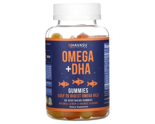 Havasu Nutrition, Omega + DHA Gummies, Natural Lemon & Orange, 60 Vegetarian Gummies Havasu Nutrition, Omega + DHA Gummies, Natural Lemon & Orange, 60 Vegetarian Gummies