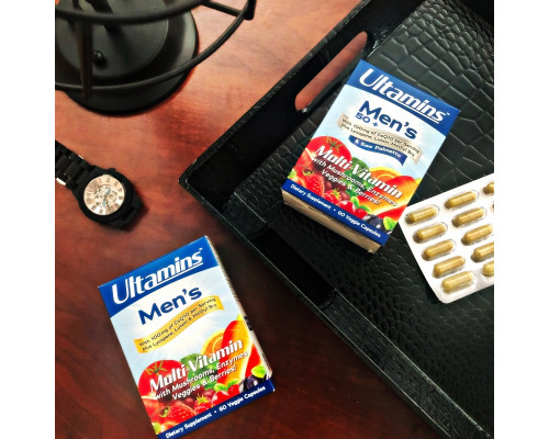 Ultamins, Men's 50+ Multi-Vitamin with CoQ10, Mushrooms, Enzymes, Veggies & Berries, 60 Veggie Capsules Ultamins, Men's 50+ Multi-Vitamin with CoQ10, Mushrooms, Enzymes, Veggies & Berries, 60 Veggie Capsules