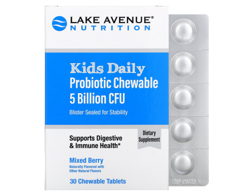 Lake Avenue Nutrition, Kids Daily Probiotic Chewable, Natural Berry Flavor, 5 Billion CFU, 30 Chewable Tablets Lake Avenue Nutrition, Kids Daily Probiotic Chewable, Natural Berry Flavor, 5 Billion CFU, 30 Chewable Tablets