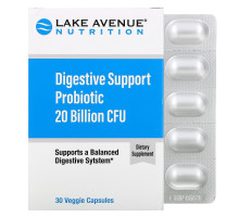 Lake Avenue Nutrition, Digestive Support Probiotic, Probiotic & Prebiotic Blend, 20 Billion CFUs, 30 Capsules