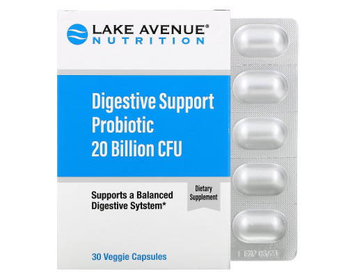 Lake Avenue Nutrition, Digestive Support Probiotic, Probiotic & Prebiotic Blend, 20 Billion CFUs, 30 Capsules Lake Avenue Nutrition, Digestive Support Probiotic, Probiotic & Prebiotic Blend, 20 Billion CFUs, 30 Capsules