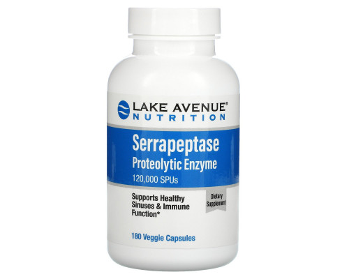 Lake Avenue Nutrition, Серрапептаза, протеолитический фермент, 120 000 SPU, 180 растительных капсул Lake Avenue Nutrition, Серрапептаза, протеолитический фермент, 120 000 SPU, 180 растительных капсул