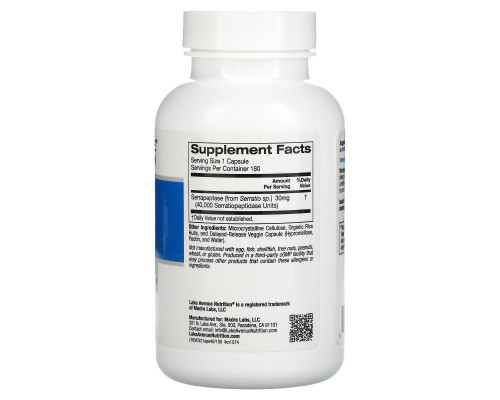 Lake Avenue Nutrition, Serrapeptase, Proteolytic Enzyme, 40,000 SPUs, 180 Veggie Capsules Lake Avenue Nutrition, Serrapeptase, Proteolytic Enzyme, 40,000 SPUs, 180 Veggie Capsules