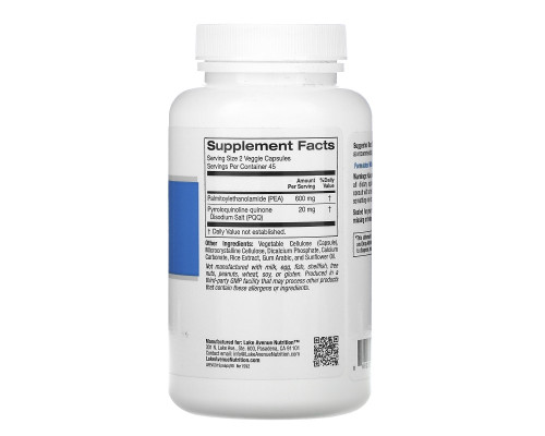 Lake Avenue Nutrition, PEA (Palmitoylethanolamide) with PQQ, 90 Veggie Capsules Lake Avenue Nutrition, PEA (Palmitoylethanolamide) with PQQ, 90 Veggie Capsules