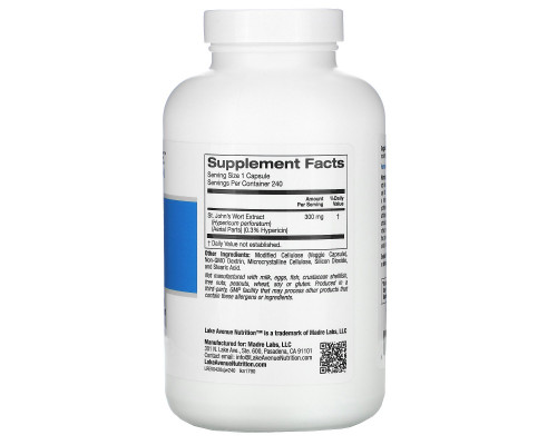 Lake Avenue Nutrition, St. John's Wort Extract, 300 mg, 240 Veggie Capsules Lake Avenue Nutrition, St. John's Wort Extract, 300 mg, 240 Veggie Capsules