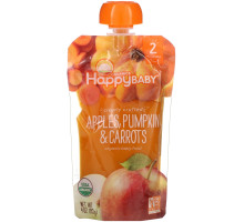 Happy Family Organics, Органическое детское питание, особое приготовление, яблоки, тыква и морковь, 2-й этап, 6+ месяцев, 4 унции (113 г)