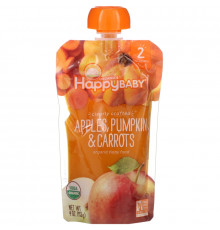 Happy Family Organics, Органическое детское питание, особое приготовление, яблоки, тыква и морковь, 2-й этап, 6+ месяцев, 4 унции (113 г)