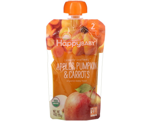 Happy Family Organics, Органическое детское питание, особое приготовление, яблоки, тыква и морковь, 2-й этап, 6+ месяцев, 4 унции (113 г) Happy Family Organics, Органическое детское питание, особое приготовление, яблоки, тыква и морковь, 2-й этап, 6+ месяцев, 4 унции (113 г)