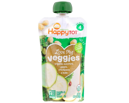 Happy Family Organics, Organics Happy Tot, Вкусные овощи органическое пюре из цуккини, груш, нута и кудрявой капусты, 120 г Happy Family Organics, Organics Happy Tot, Вкусные овощи органическое пюре из цуккини, груш, нута и кудрявой капусты, 120 г