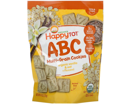 Happy Family Organics, Happy Tot, супер-полезные многозерновые буквы, органическая ваниль, овес, льняное семя, 4,4 унц. (125 г) Happy Family Organics, Happy Tot, супер-полезные многозерновые буквы, органическая ваниль, овес, льняное семя, 4,4 унц. (125 г)