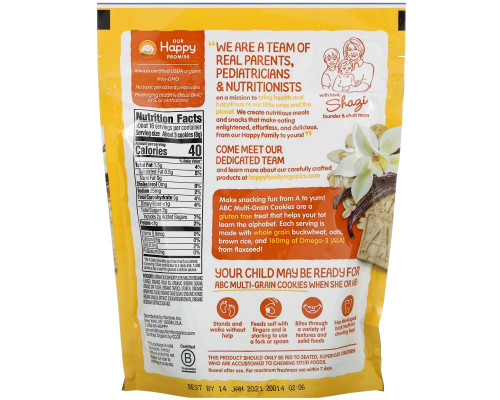 Happy Family Organics, Happy Tot, супер-полезные многозерновые буквы, органическая ваниль, овес, льняное семя, 4,4 унц. (125 г) Happy Family Organics, Happy Tot, супер-полезные многозерновые буквы, органическая ваниль, овес, льняное семя, 4,4 унц. (125 г)
