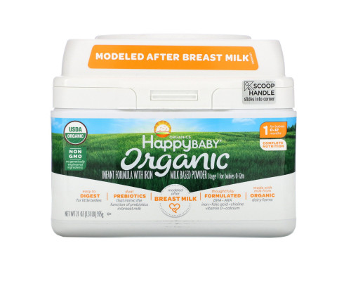 Happy Family Organics, Organics Happy Baby, Молочная смесь с железом, Уровень 1, с рождения до 12 месяцев, 595 г (21 oz) Happy Family Organics, Organics Happy Baby, Молочная смесь с железом, Уровень 1, с рождения до 12 месяцев, 595 г (21 oz)