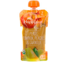 Happy Family Organics, Органическое детское питание, ступень 2, ручная обработка, груша, тыква, персики, гранола, от 6 месяцев, 4 унц. (113 г)