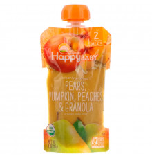 Happy Family Organics, Органическое детское питание, ступень 2, ручная обработка, груша, тыква, персики, гранола, от 6 месяцев, 4 унц. (113 г)