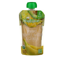 Happy Family Organics, Органическое детское питание, ступень 2, ручная обработка, бананы, ананас, авокадо, гранола, от 6 месяцев, 4 унц. (113 г)