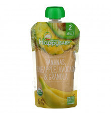 Happy Family Organics, Органическое детское питание, ступень 2, ручная обработка, бананы, ананас, авокадо, гранола, от 6 месяцев, 4 унц. (113 г)