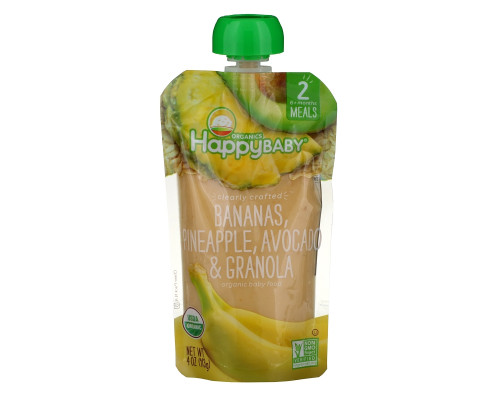 Happy Family Organics, Органическое детское питание, ступень 2, ручная обработка, бананы, ананас, авокадо, гранола, от 6 месяцев, 4 унц. (113 г) Happy Family Organics, Органическое детское питание, ступень 2, ручная обработка, бананы, ананас, авокадо, гранола, от 6 месяцев, 4 унц. (113 г)
