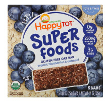Happy Family Organics, Organics Happy Tot, суперпища, безглютеновый овсяный батончик, органическая голубика и овсянка, 5 батончиков, 25 г каждый