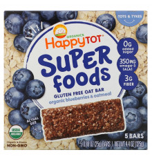 Happy Family Organics, Organics Happy Tot, суперпища, безглютеновый овсяный батончик, органическая голубика и овсянка, 5 батончиков, 25 г каждый