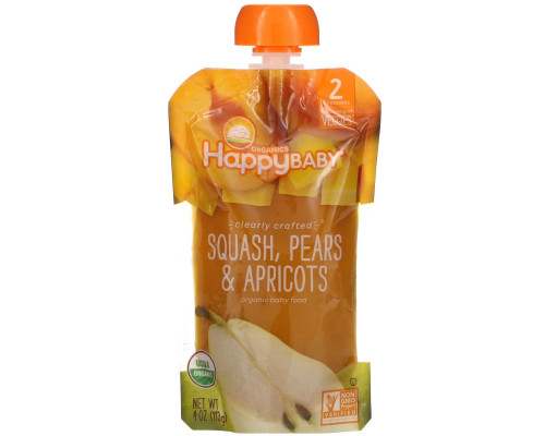 Happy Family Organics, Happy Baby, Organic Baby Food, Stage 2, 6 + Months, Squash, Pears & Apricots, 4 oz (113 g) Happy Family Organics, Happy Baby, Organic Baby Food, Stage 2, 6 + Months, Squash, Pears & Apricots, 4 oz (113 g)