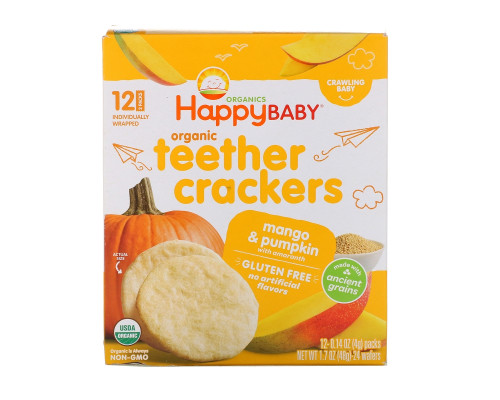 Happy Family Organics, Organic Teether Crackers, Mango & Pumpkin with Amaranth, 12 Packs, 0.14 oz (4 g) Each Happy Family Organics, Organic Teether Crackers, Mango & Pumpkin with Amaranth, 12 Packs, 0.14 oz (4 g) Each