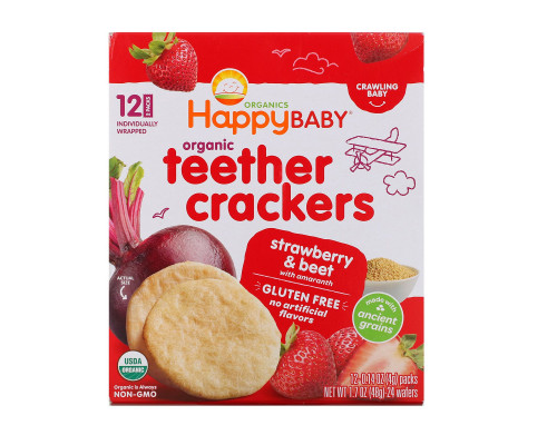 Happy Family Organics, Organic Teether Crackers, Strawberry & Beet with Amaranth, 12 Packs, 0.14 oz (4 g) Each Happy Family Organics, Organic Teether Crackers, Strawberry & Beet with Amaranth, 12 Packs, 0.14 oz (4 g) Each