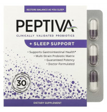 Peptiva, Clinically Validated Probiotics + Sleep Support, 30 Vegetarian Capsules