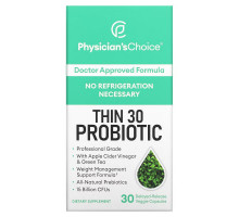 Physician's Choice, Thin 30, пробиотики, 15 млрд, 30 вегетарианских капсул с отсроченным высвобождением