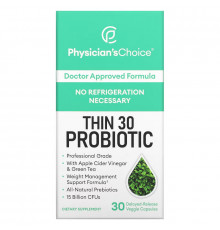 Physician's Choice, Thin 30, пробиотики, 15 млрд, 30 вегетарианских капсул с отсроченным высвобождением