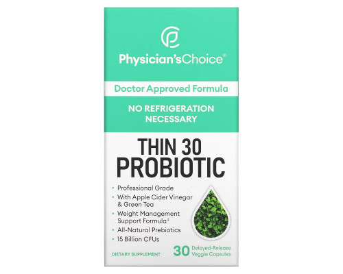 Physician's Choice, Thin 30, пробиотики, 15 млрд, 30 вегетарианских капсул с отсроченным высвобождением Physician's Choice, Thin 30, пробиотики, 15 млрд, 30 вегетарианских капсул с отсроченным высвобождением