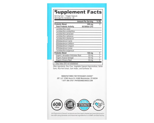Physician's Choice, 60 Billion Probiotic, 30 Delayed-Release Veggie Capsules Physician's Choice, 60 Billion Probiotic, 30 Delayed-Release Veggie Capsules