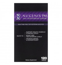 Nugenix, ZMA Testosterone Support, PM Nighttime Free Testosterone Booster, 120 Capsules