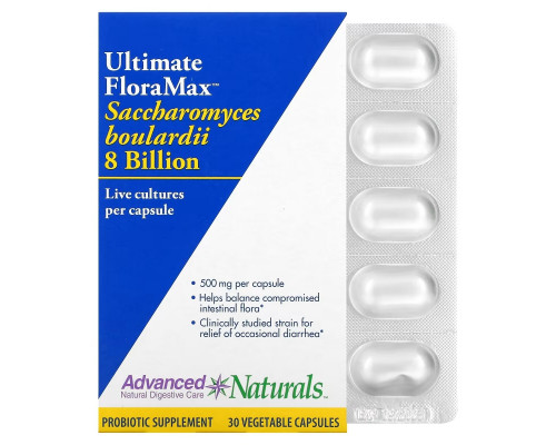 Advanced Naturals, Ultimate FloraMax, Saccharomyces Boulardii, 8 Billion, 30 Vegetable Capsules Advanced Naturals, Ultimate FloraMax, Saccharomyces Boulardii, 8 Billion, 30 Vegetable Capsules