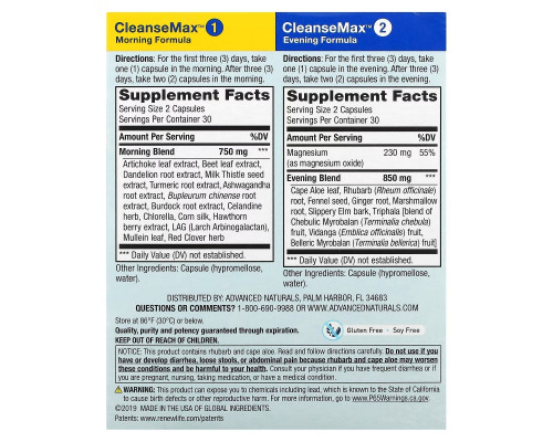 Advanced Naturals, CleanseMax, 30-Day Advanced Total Body Cleanse, 2 Bottles, 60 Vegetable Capsules Each Advanced Naturals, CleanseMax, 30-Day Advanced Total Body Cleanse, 2 Bottles, 60 Vegetable Capsules Each