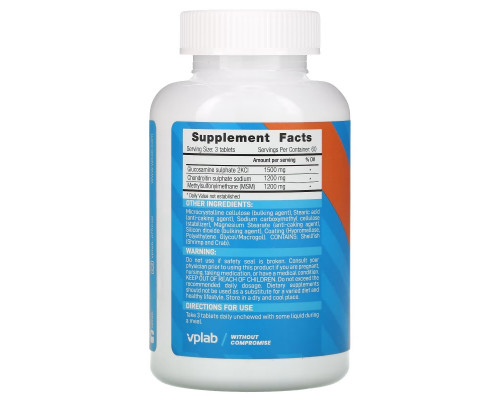 Vplab, Glucosamine Chondroitin MSM, 180 Tablets Vplab, Glucosamine Chondroitin MSM, 180 Tablets