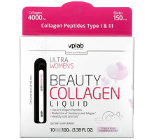 Vplab, Ultra Women's Beauty Collagen Liquid, Tropical Fruits, Strawberry & Kiwi , 4,000 mg, 10 Liquid Tubes