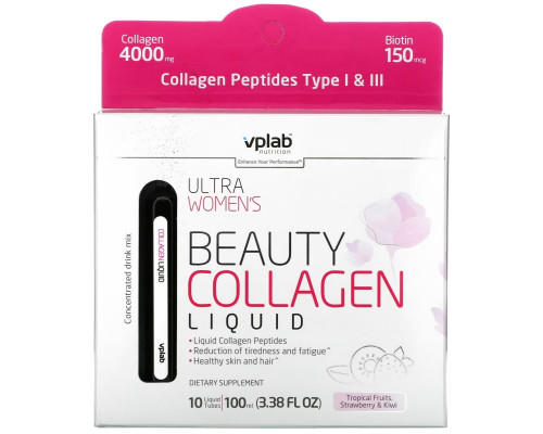 Vplab, Ultra Women's Beauty Collagen Liquid, Tropical Fruits, Strawberry & Kiwi , 4,000 mg, 10 Liquid Tubes Vplab, Ultra Women's Beauty Collagen Liquid, Tropical Fruits, Strawberry & Kiwi , 4,000 mg, 10 Liquid Tubes