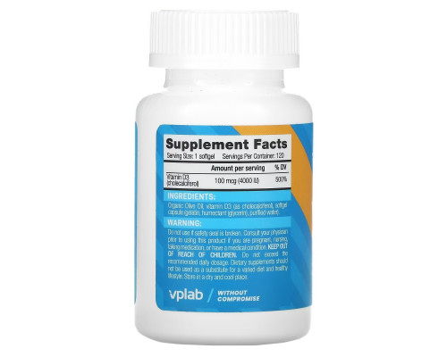 Vplab, Vitamin D3, 4000 IU, 120 Softgels Vplab, Vitamin D3, 4000 IU, 120 Softgels