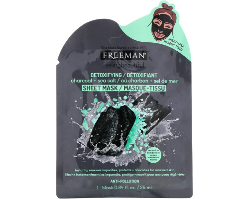 Freeman Beauty, Feeling Beautiful, детоксифицирующая тканевая маска, уголь + морская соль, 1 шт. Freeman Beauty, Feeling Beautiful, детоксифицирующая тканевая маска, уголь + морская соль, 1 шт.