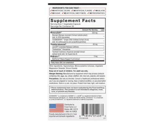 Force Factor, Forebrain, Energy & Focus Formula, 30 Capsules Force Factor, Forebrain, Energy & Focus Formula, 30 Capsules