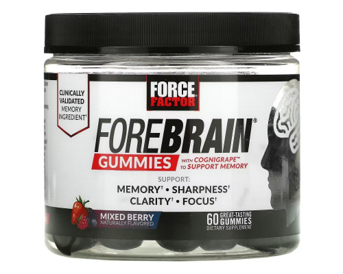 Force Factor, Forebrain Gummies, Memory Support, Mixed Berry, 60 Gummies Force Factor, Forebrain Gummies, Memory Support, Mixed Berry, 60 Gummies