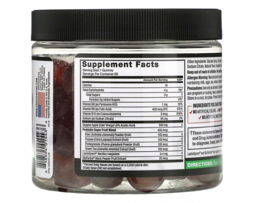 Пребиотики и пробиотики ProbioSlim Apple Cider Vinegar Gummies, 60 Gummies Пребиотики и пробиотики ProbioSlim Apple Cider Vinegar Gummies, 60 Gummies
